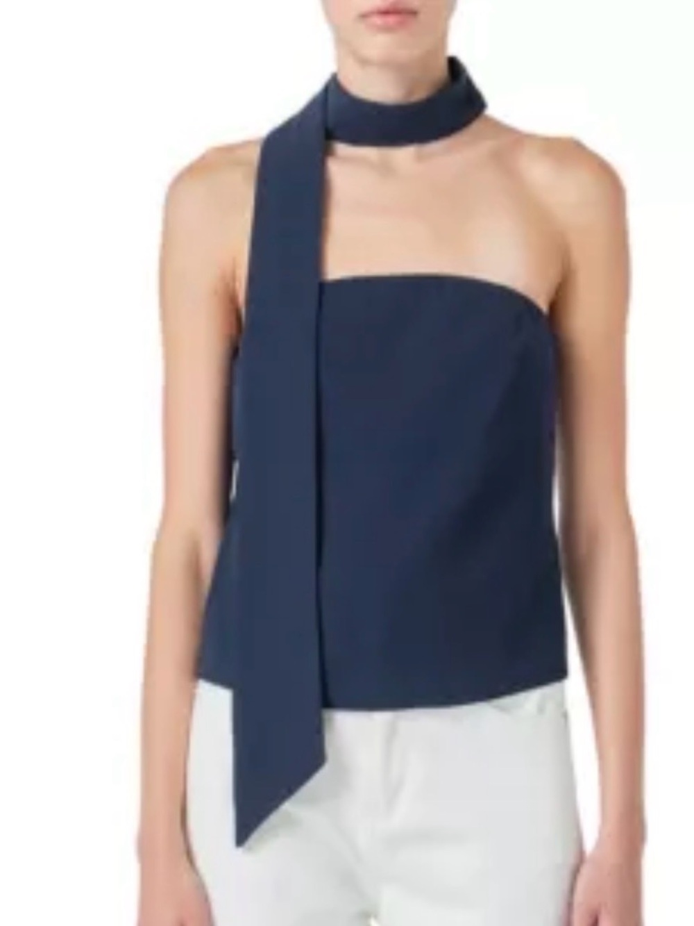 GREY LAB Navy Strapless choker tie top with Neck Scarf